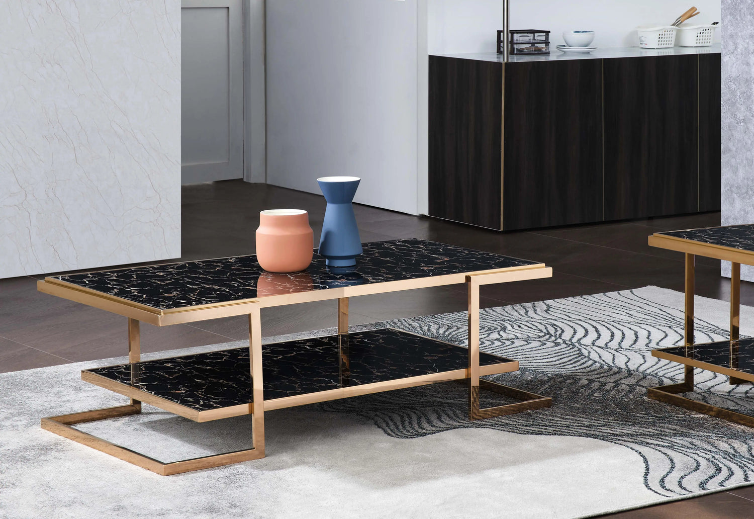 Tahira Modern Style Marble Coffee Table with Metal Base - Home Elegance USA