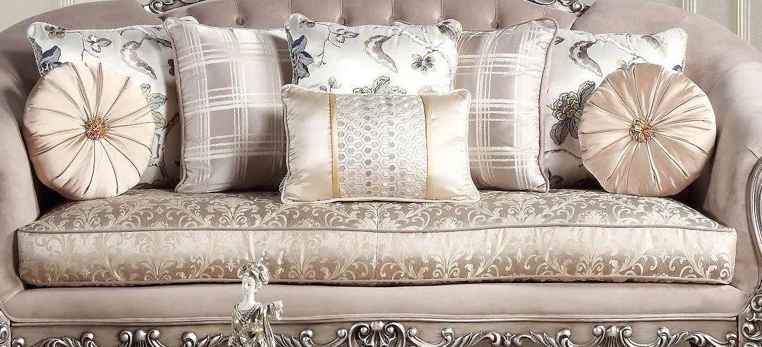 Cristina Traditional Sofa And Loveseat In Beige Wood Finish | Cosmos | Home Elegance USA