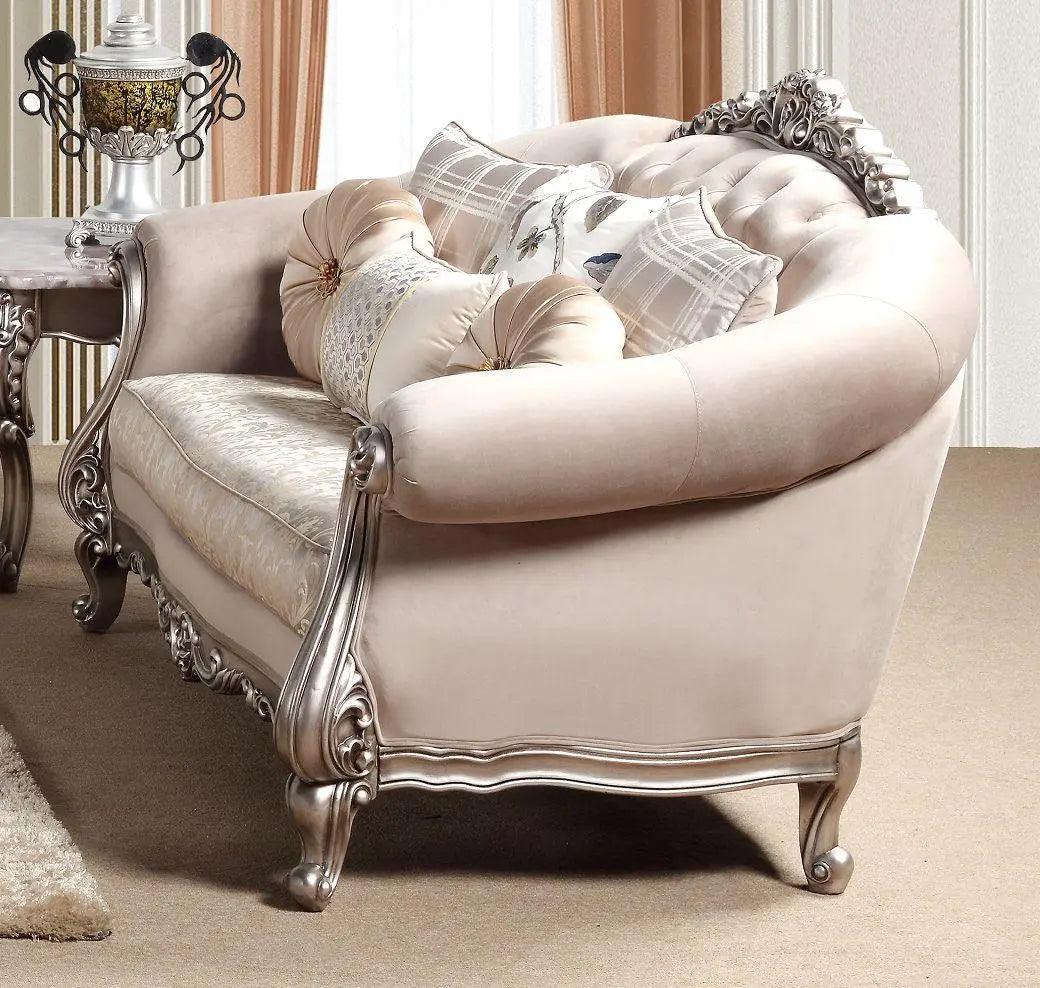 Cristina Traditional Sofa And Loveseat In Beige Wood Finish | Cosmos | Home Elegance USA