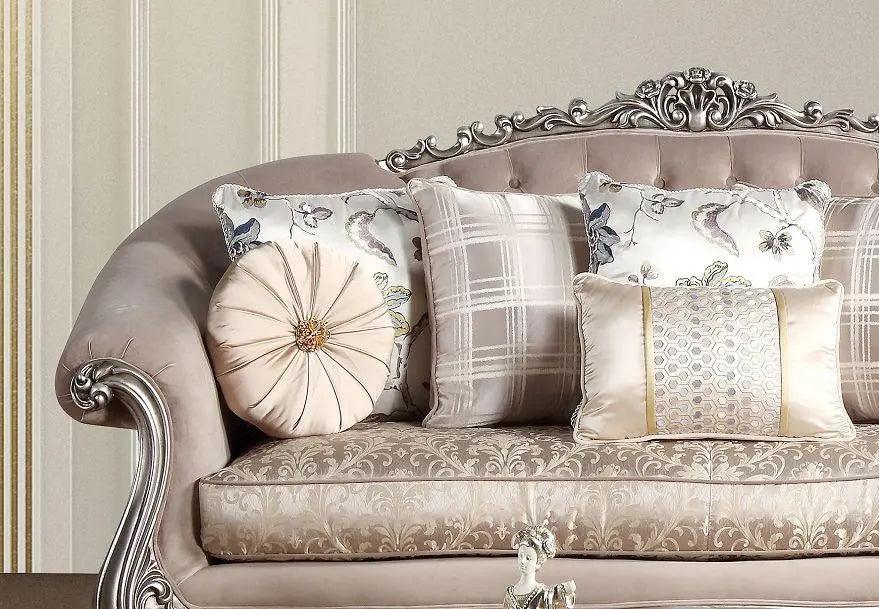 Cristina Traditional Sofa And Loveseat In Beige Wood Finish | Cosmos | Home Elegance USA