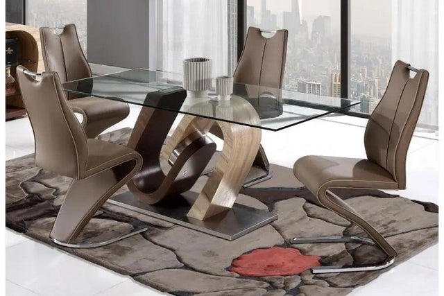 D4126DT 5 - Piece Oak & Walnut Glass Top Dining Room Set | Global | Home Elegance USA