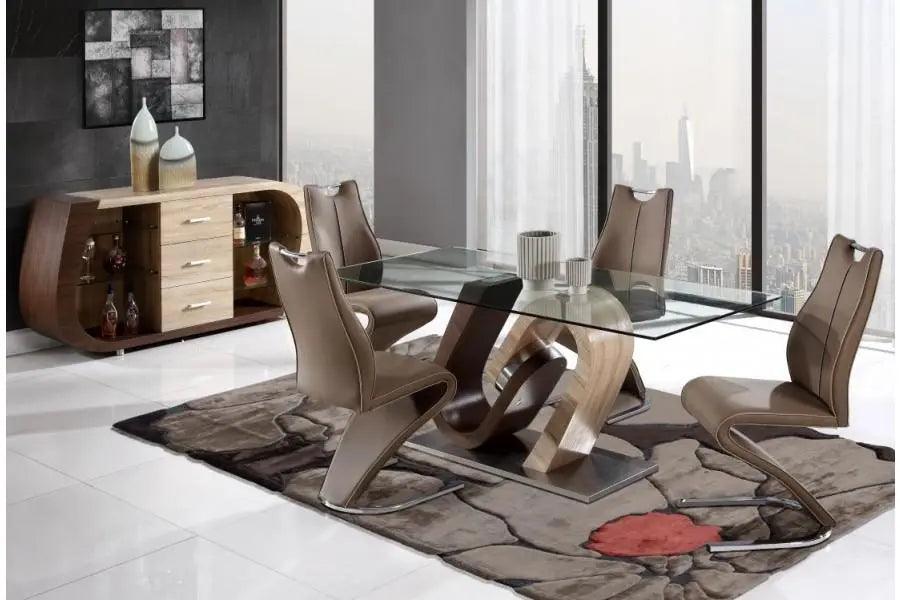 D4126DT 5 - Piece Oak & Walnut Glass Top Dining Room Set | Global | Home Elegance USA