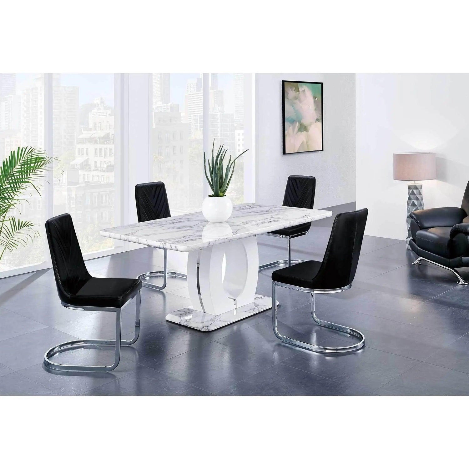 D894DT 5 - Piece Faux Marble Top Dining Room Set | Global | Home Elegance USA