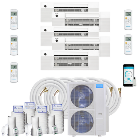 MRCOOL DIY Mini Split - 45,000 BTU 5 Zone Ceiling Cassette Ductless Air Conditioner and Heat Pump with 16 ft. Install Kit, DIY548HPC0909090909-16 - Home Elegance USA