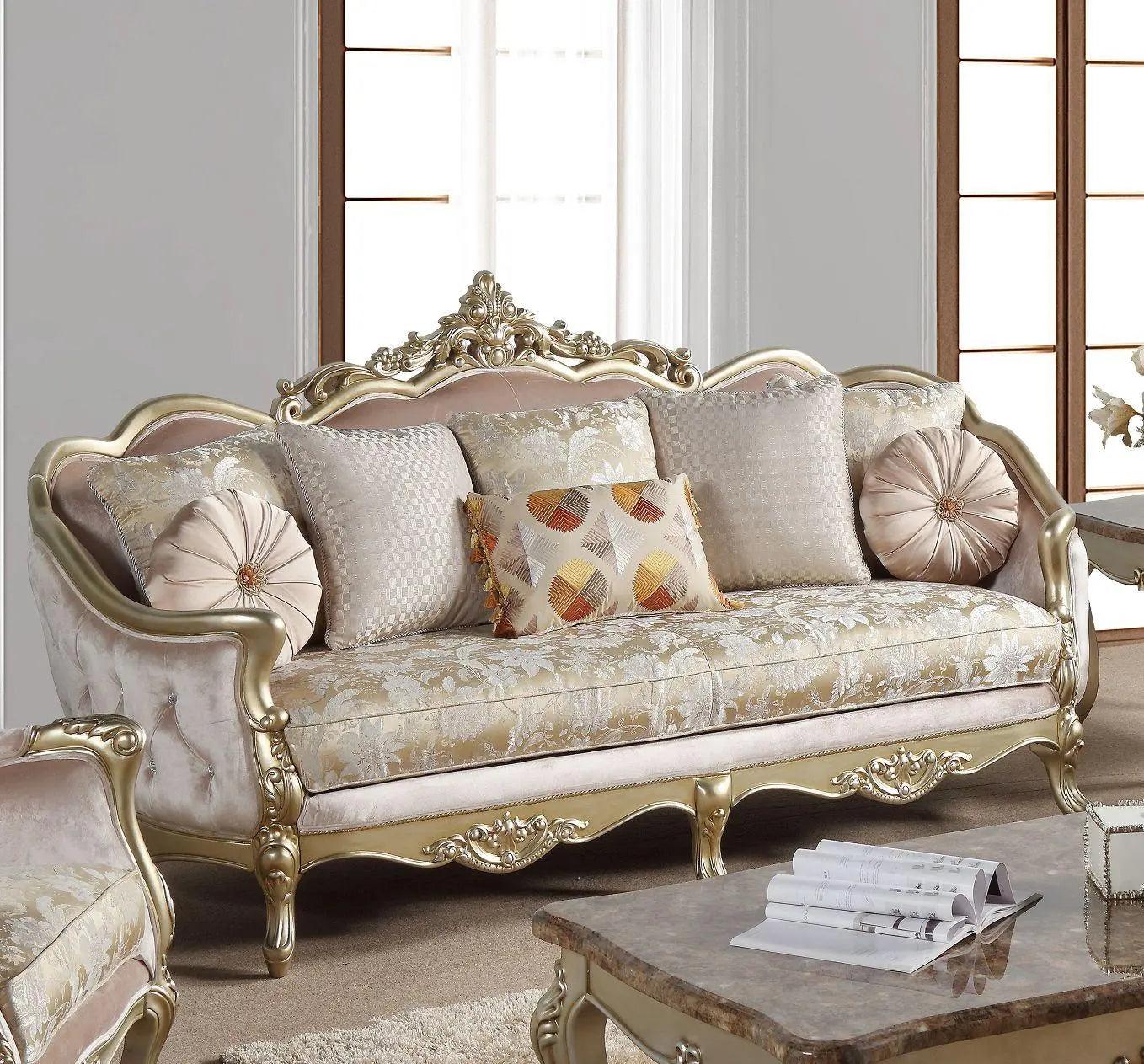 Diana Traditional Sofa And Loveseat In Champagne Wood Finish | Cosmos | Home Elegance USA