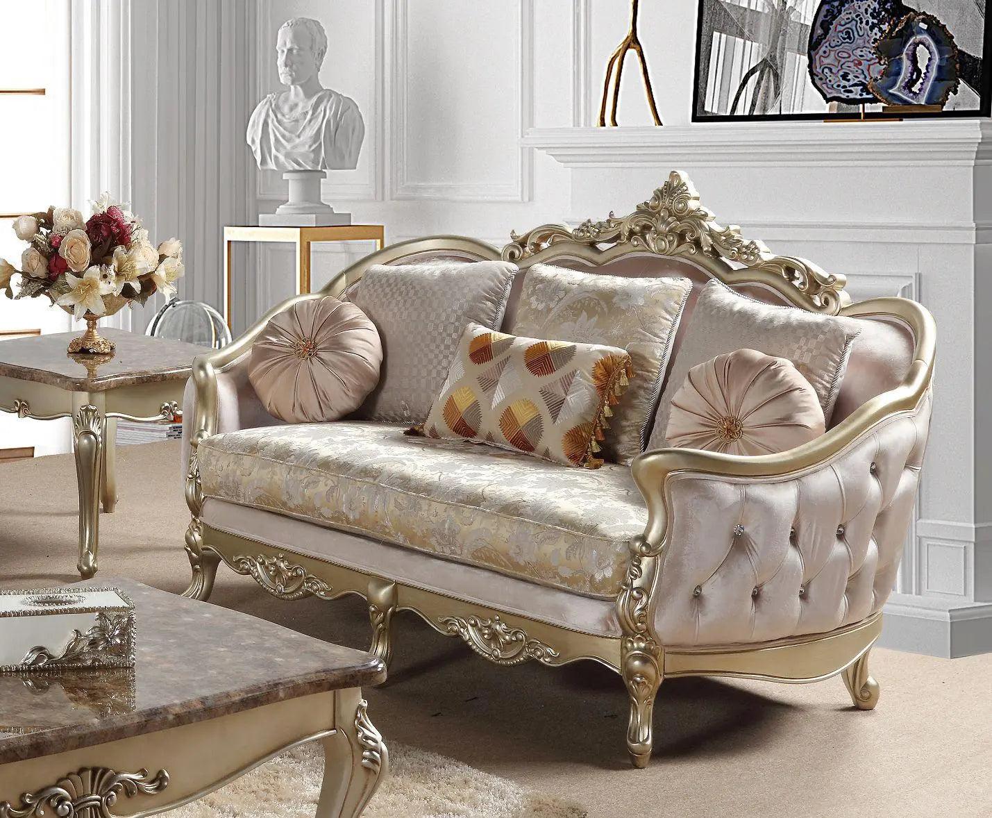 Diana Traditional Sofa And Loveseat In Champagne Wood Finish | Cosmos | Home Elegance USA