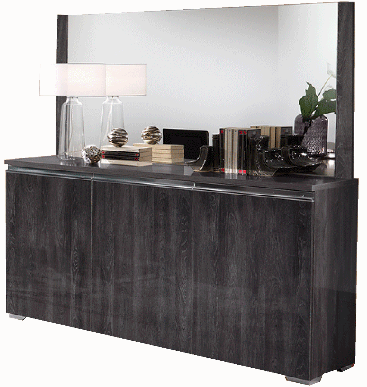 Esf Furniture - Oxford 3 Door Buffet Grey W/Mirror - Oxfordmirrorbuffet