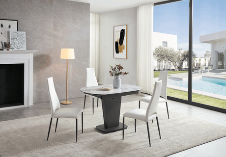 Esf Furniture - Extravaganza 2417 Marble Table White With 3405 White Chairs - 2417-3405-4Chair