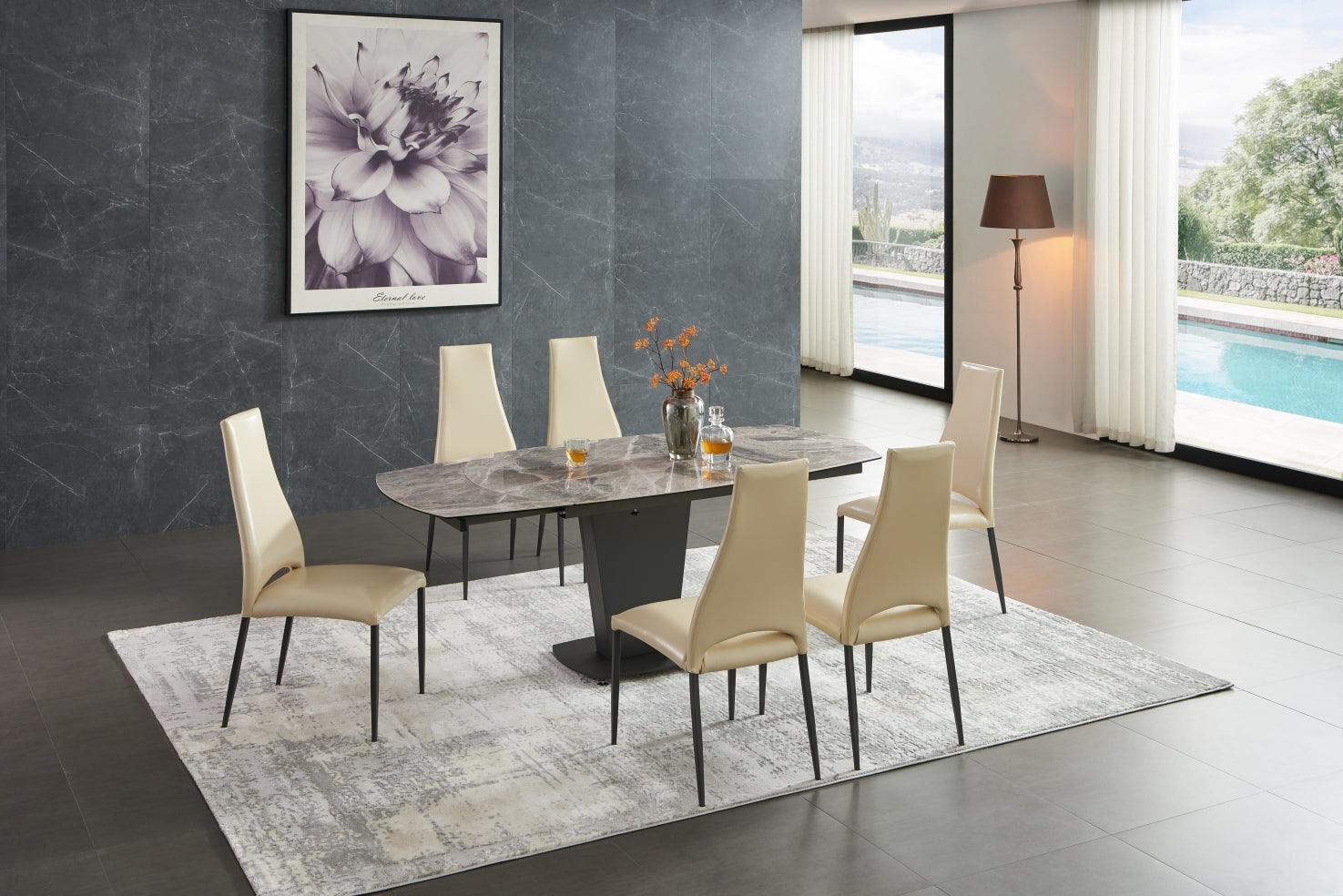 Esf Furniture - Extravaganza 2417 Marble Table Grey Taupe With 3405 Chairs Beige - 2417-3405Beige-6Chair