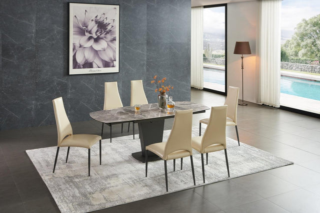 Esf Furniture - Extravaganza 2417 Marble Table Grey Taupe With 3405 Chairs Beige - 2417-3405Beige-6Chair