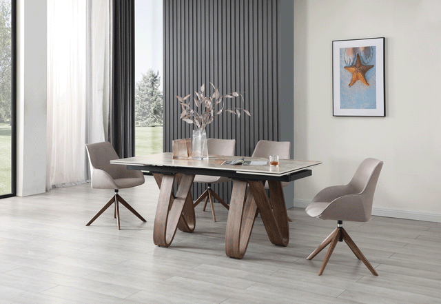 Esf Furniture - Extravaganza 9086 Dining Table With 1327 Swivel Chairs - 9086Table-1327-4Chair