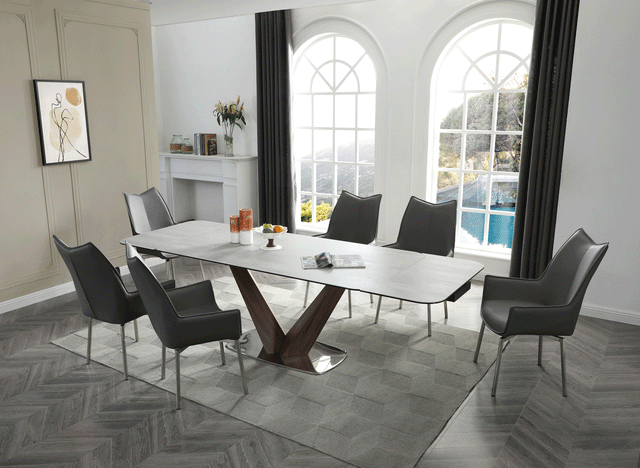 9188 Dining Table With 1218 Swivel Dark Grey Chairs - 9188 - 1218 - 6Greychair | ESF | Home Elegance USA