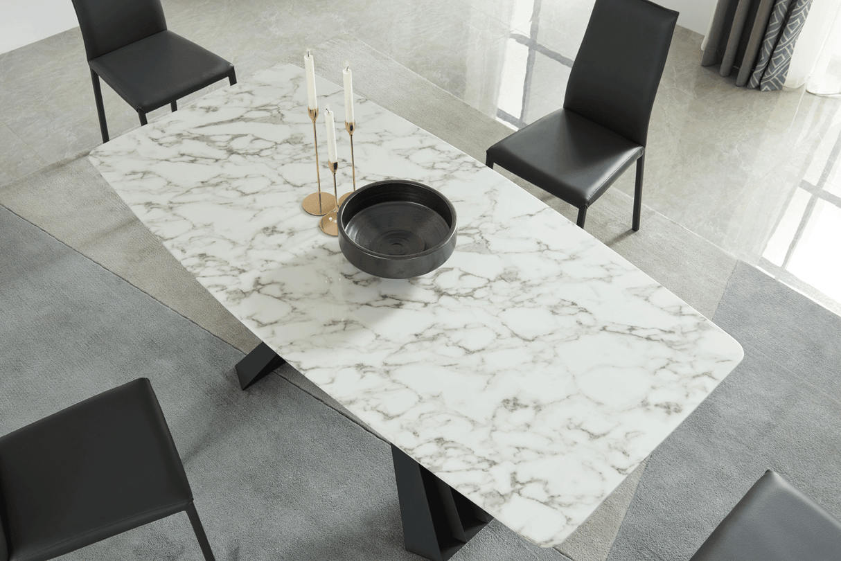 Esf Furniture - Extravaganza 152 Marble Dining Table With 196 Grey Chairs - 152Diningtable-196-4Chair