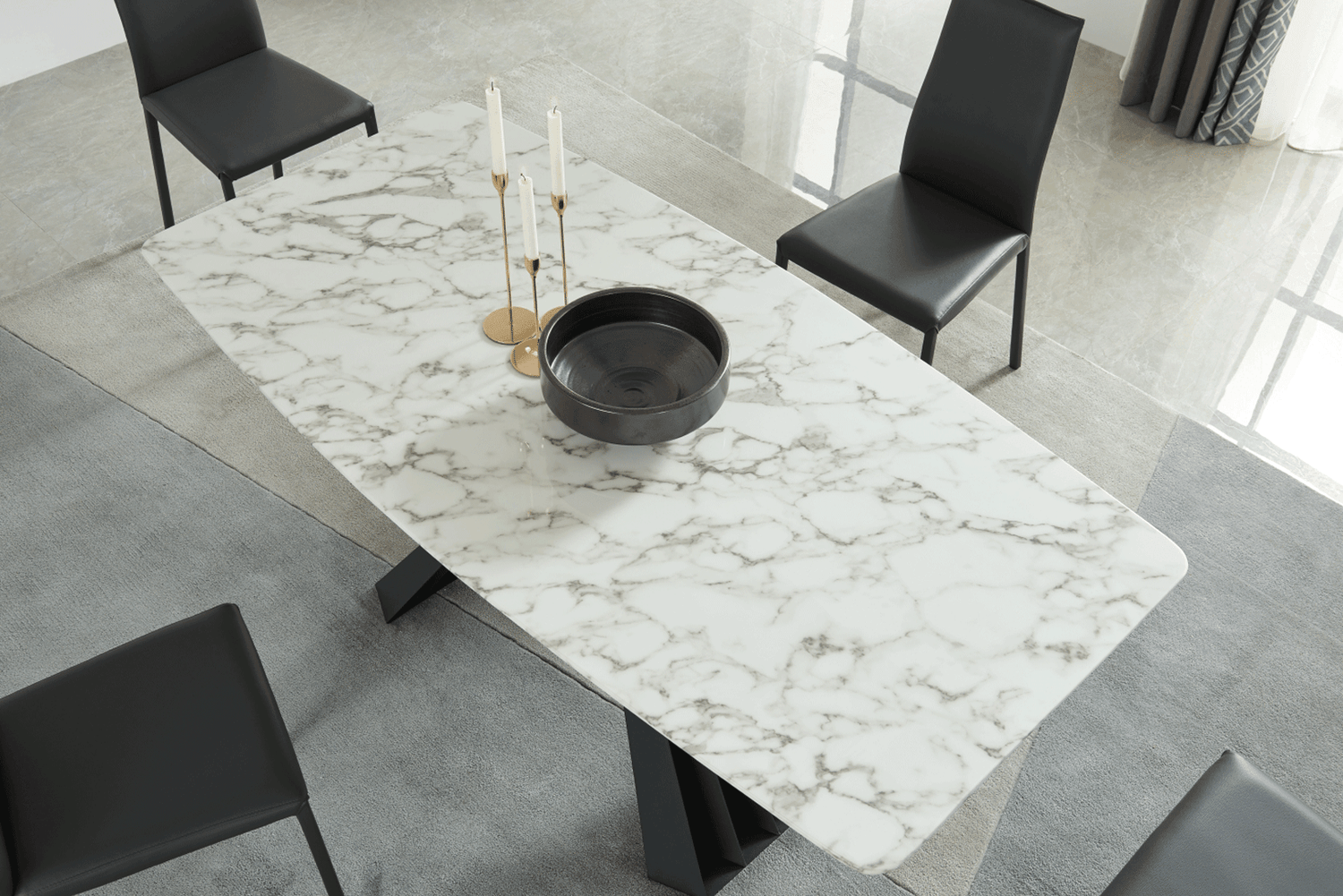 Esf Furniture - Extravaganza 152 Marble Dining Table With 196 Grey Chairs - 152Diningtable-196-4Chair