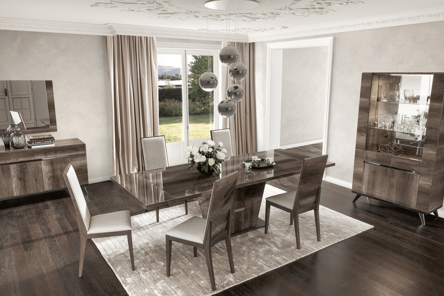 Esf Furniture - Medea 7 Piece Dining Table Set In Oak - Medea-7Set-4Chair