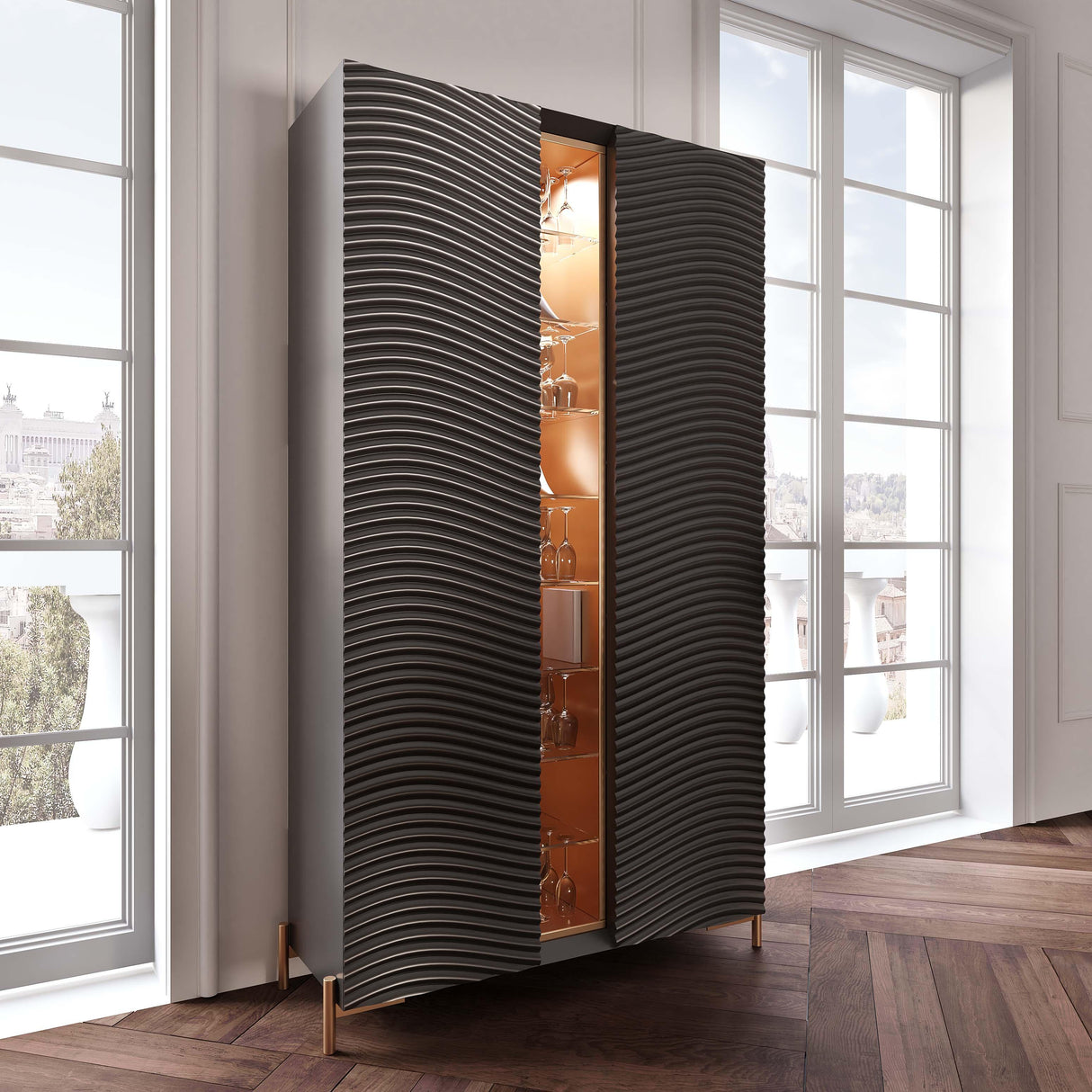 Esf Furniture - Wave 2 Door China In Matt Gold - Wavechinagrey