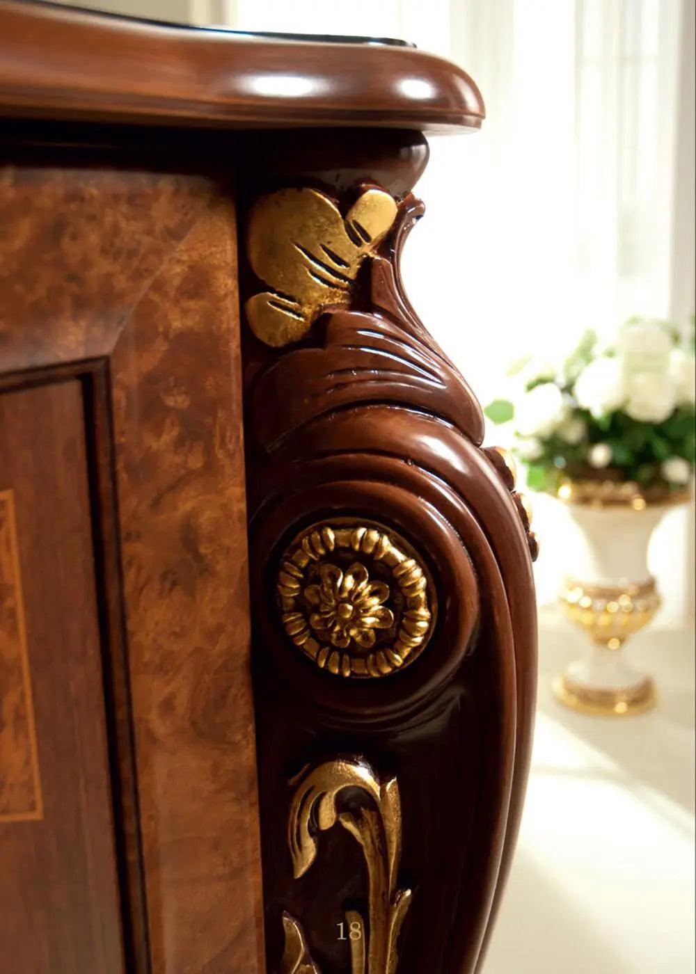 Donatello Traditional Luxury 4 Door Buffet Made In Italy In Walnut Glossy By Esf Furniture - ESF Furniture