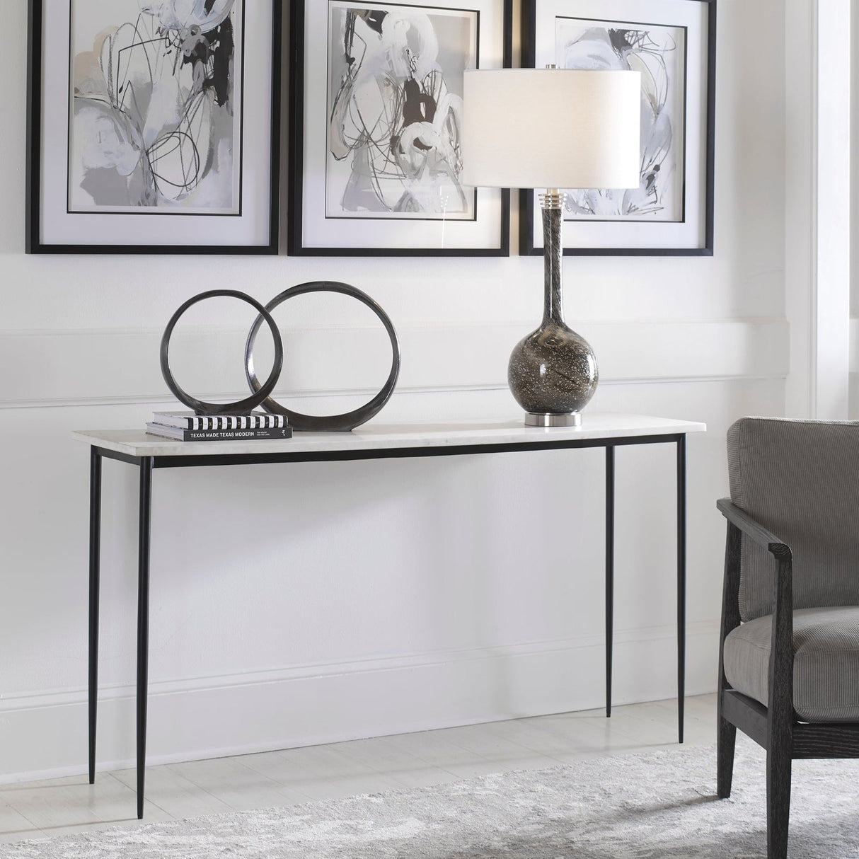 Uttermost Nightfall White Marble Console Table - Home Elegance USA