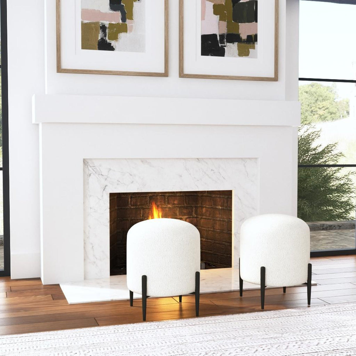 Arles White Shearling Ottoman | Uttermost | Home Elegance USA
