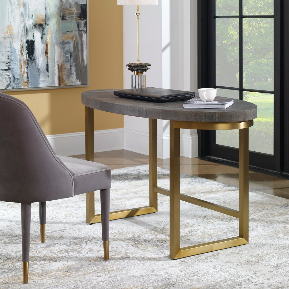 Uttermost Taja Walnut Oval Desk - Home Elegance USA
