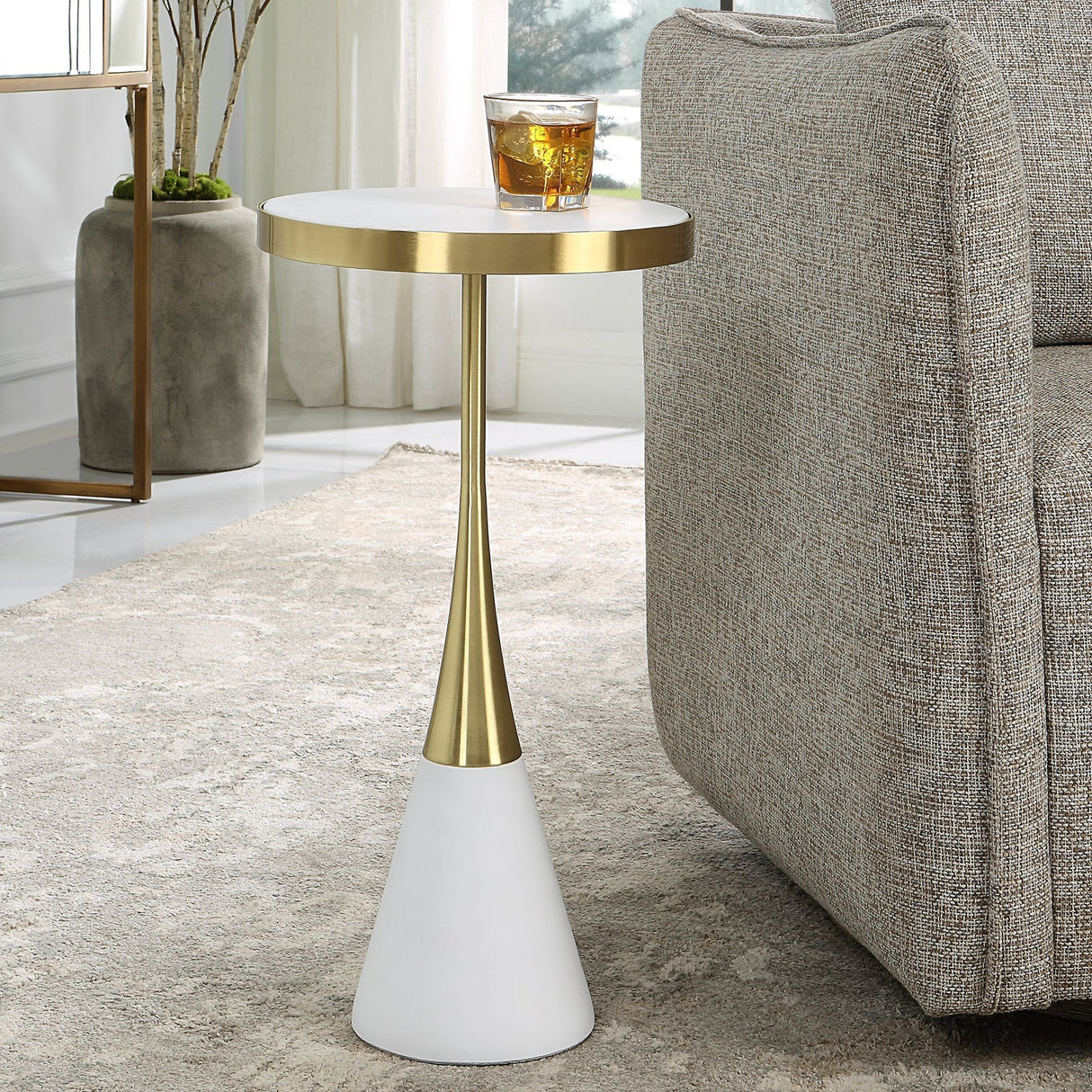Apex White Concrete Accent Table | Uttermost | Home Elegance USA