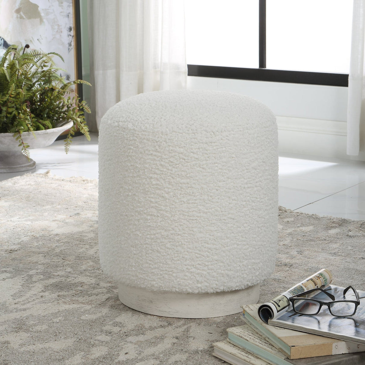 Avila White Ottoman | Uttermost | Home Elegance USA