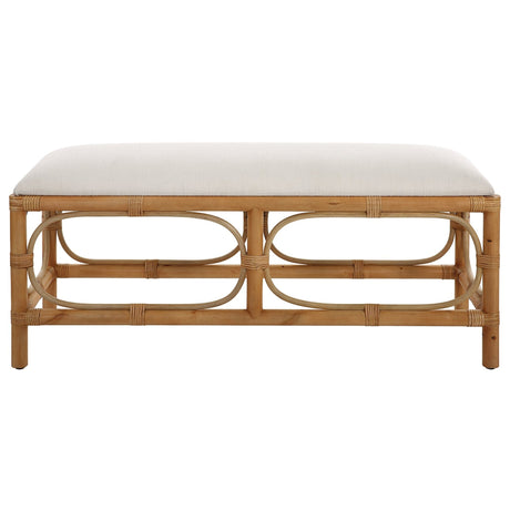 Uttermost Laguna White Fabric Rattan Bench - Home Elegance USA