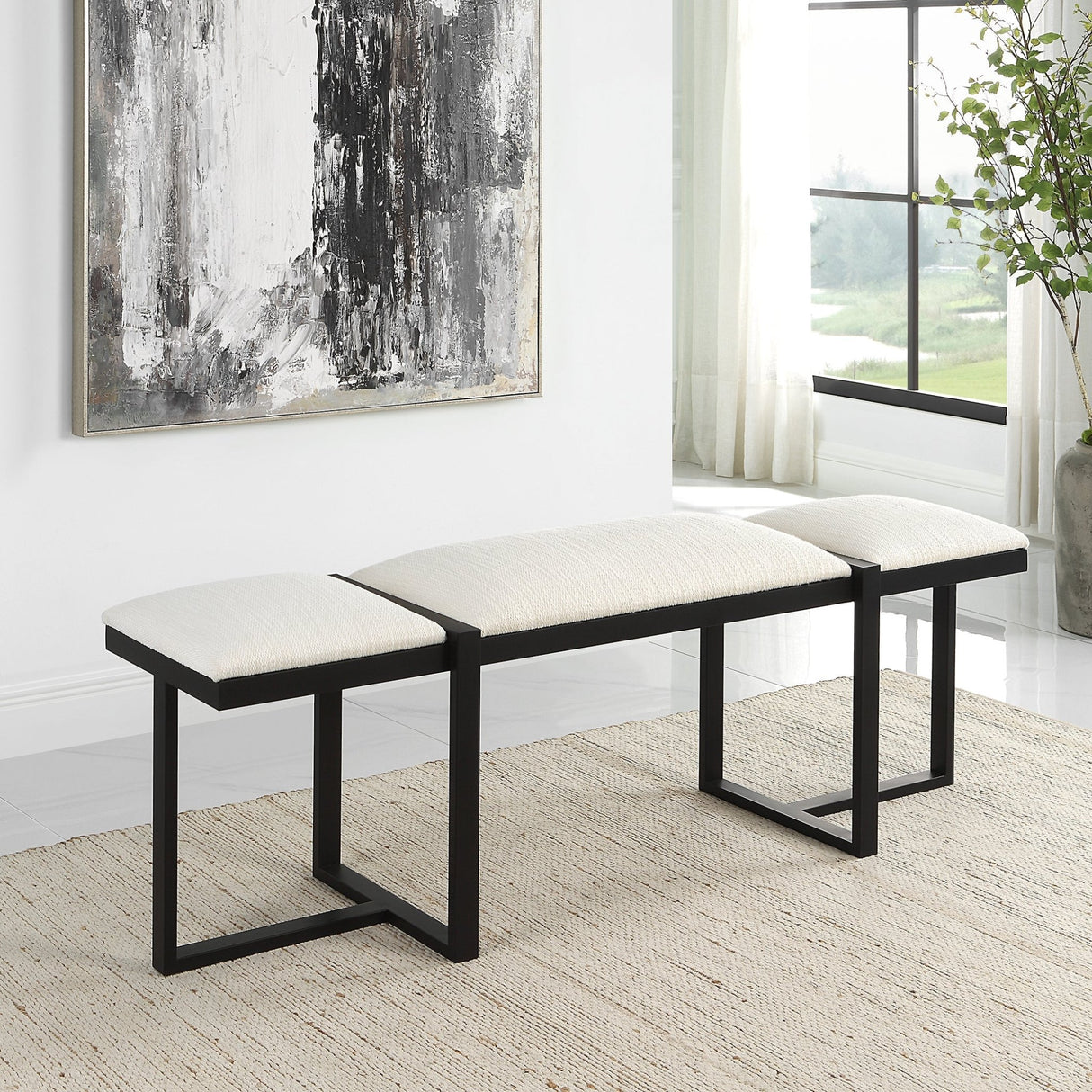 Uttermost Triple Cloud Modern Upholstered Bench - Home Elegance USA