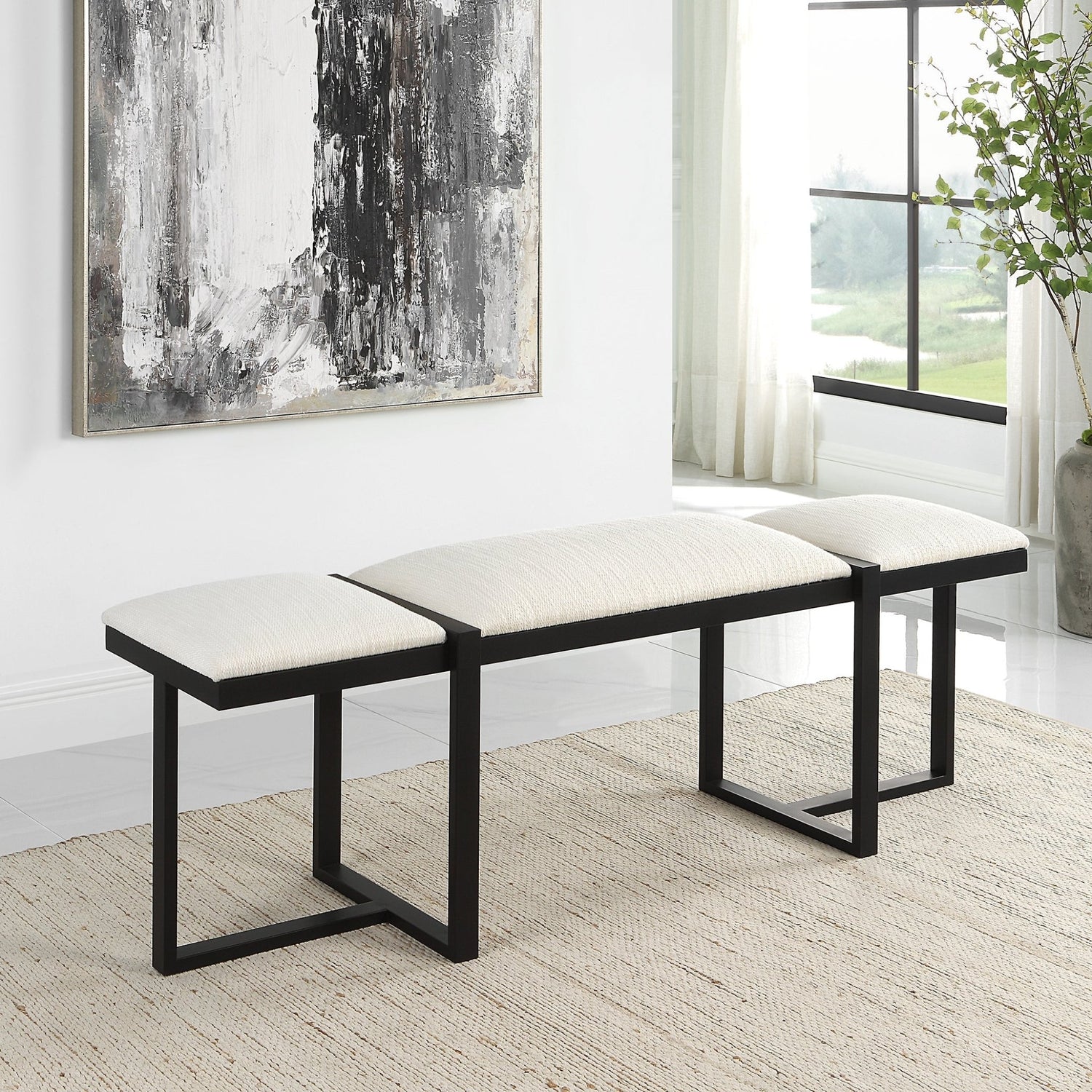 Uttermost Triple Cloud Modern Upholstered Bench - Home Elegance USA