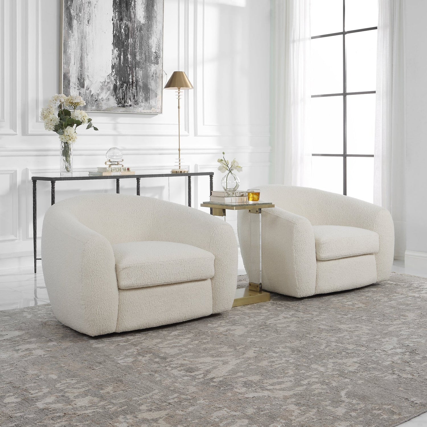 Capra Art Deco White Swivel Chair | Uttermost | Home Elegance USA