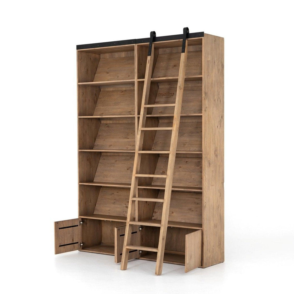 Four Hands Bane Double Bookshelf With Ladder