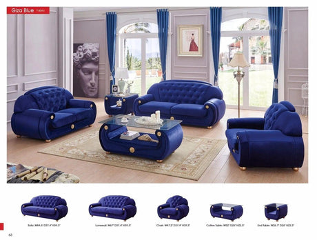 Giza Contemporary Sofa And Loveseat In Luxury Dark Blue Velour Color By Esf Furniture - ESF Furniture