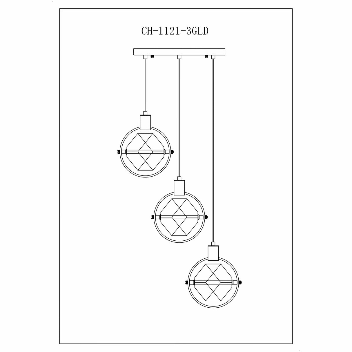 Hollywood Cube 3 Light Pendant // Gold - Home Elegance USA