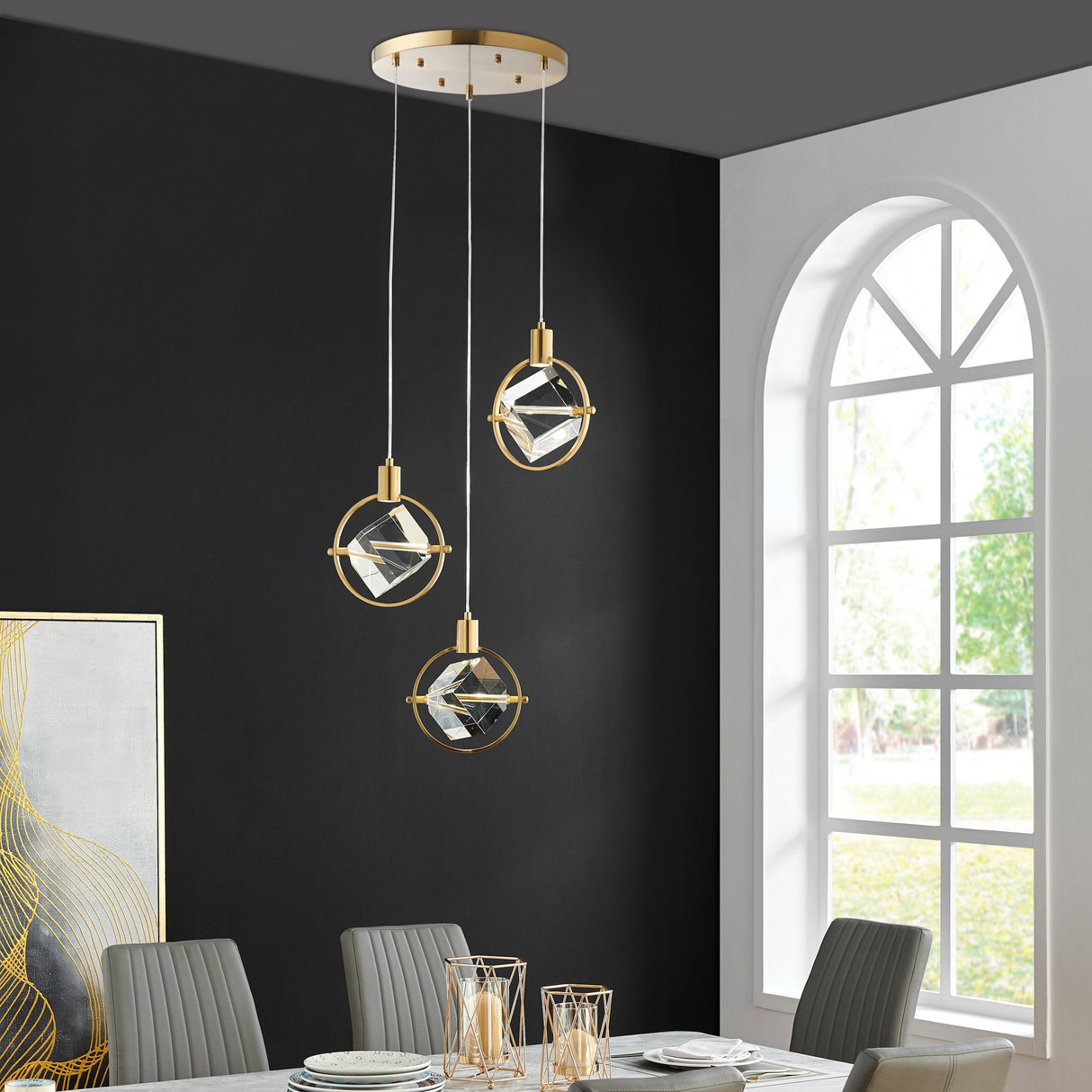 Hollywood Cube 3 Light Pendant // Gold - Home Elegance USA