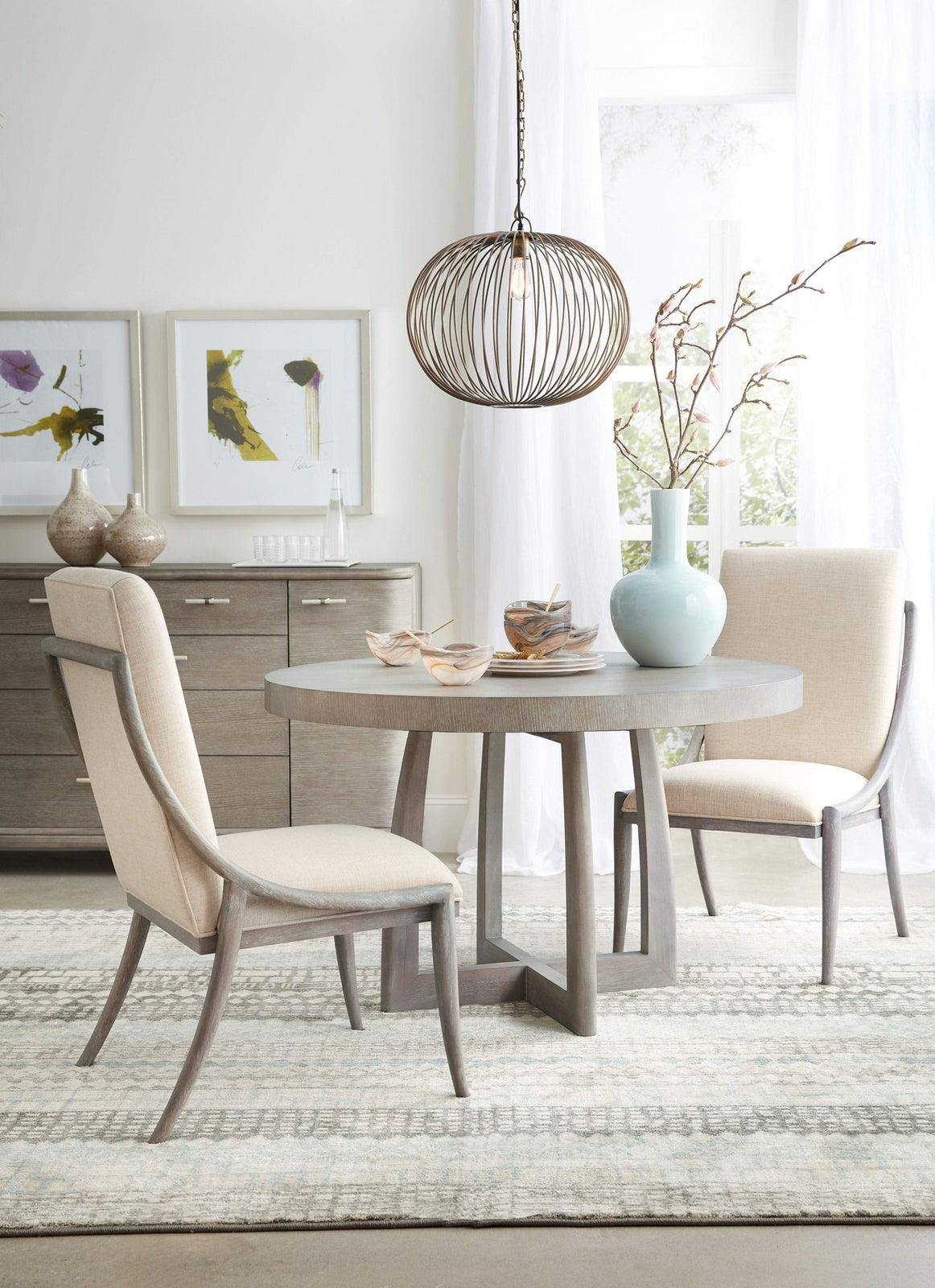 Affinity 48in Round Pedestal Dining Table - Greige Oak | Hooker Furniture | Home Elegance USA