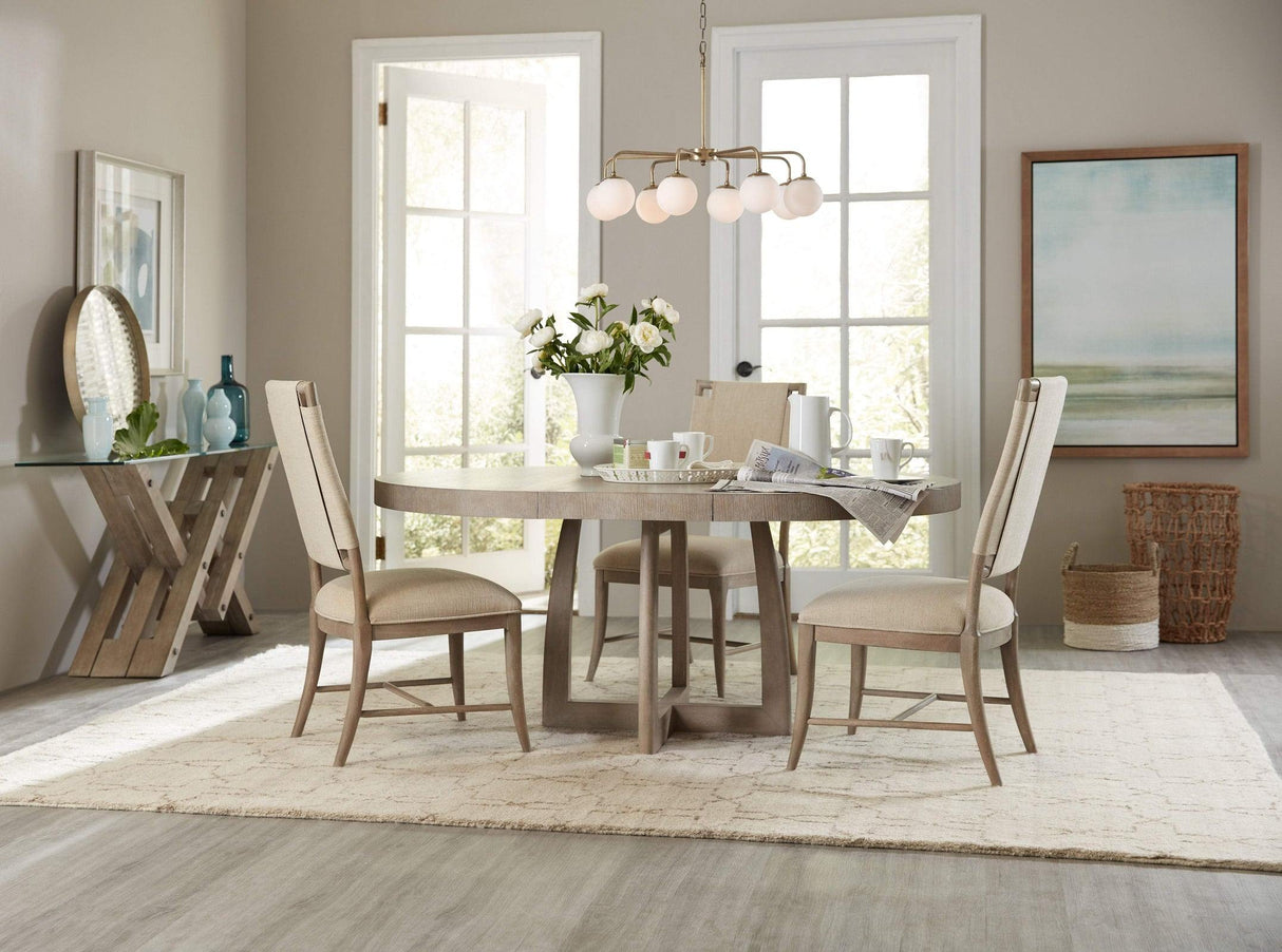 Affinity 48in Round Pedestal Dining Table - Greige Oak | Hooker Furniture | Home Elegance USA