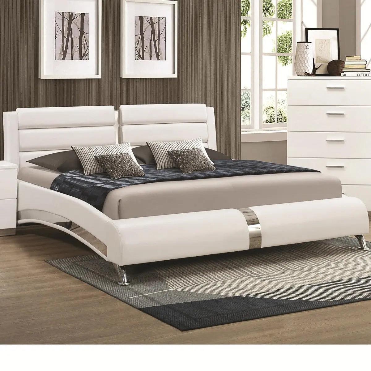 Jeremaine Upholstered Bed In White Color By Coaster Furniture 300345 - Home Elegance USA