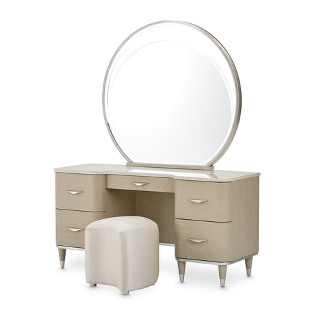Michael Amini Eclipse Vanity Desk Mirror & Stool 3 Pc - Home Elegance USA