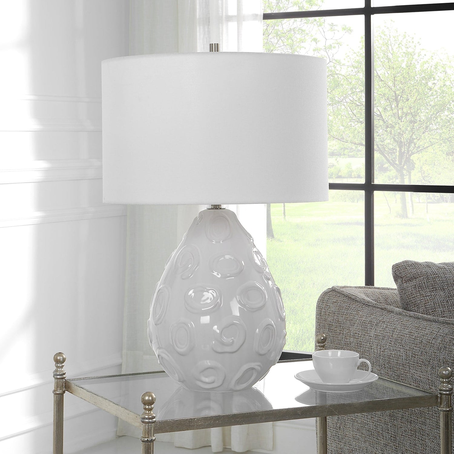 Uttermost Loop White Glaze Table Lamp - Home Elegance USA