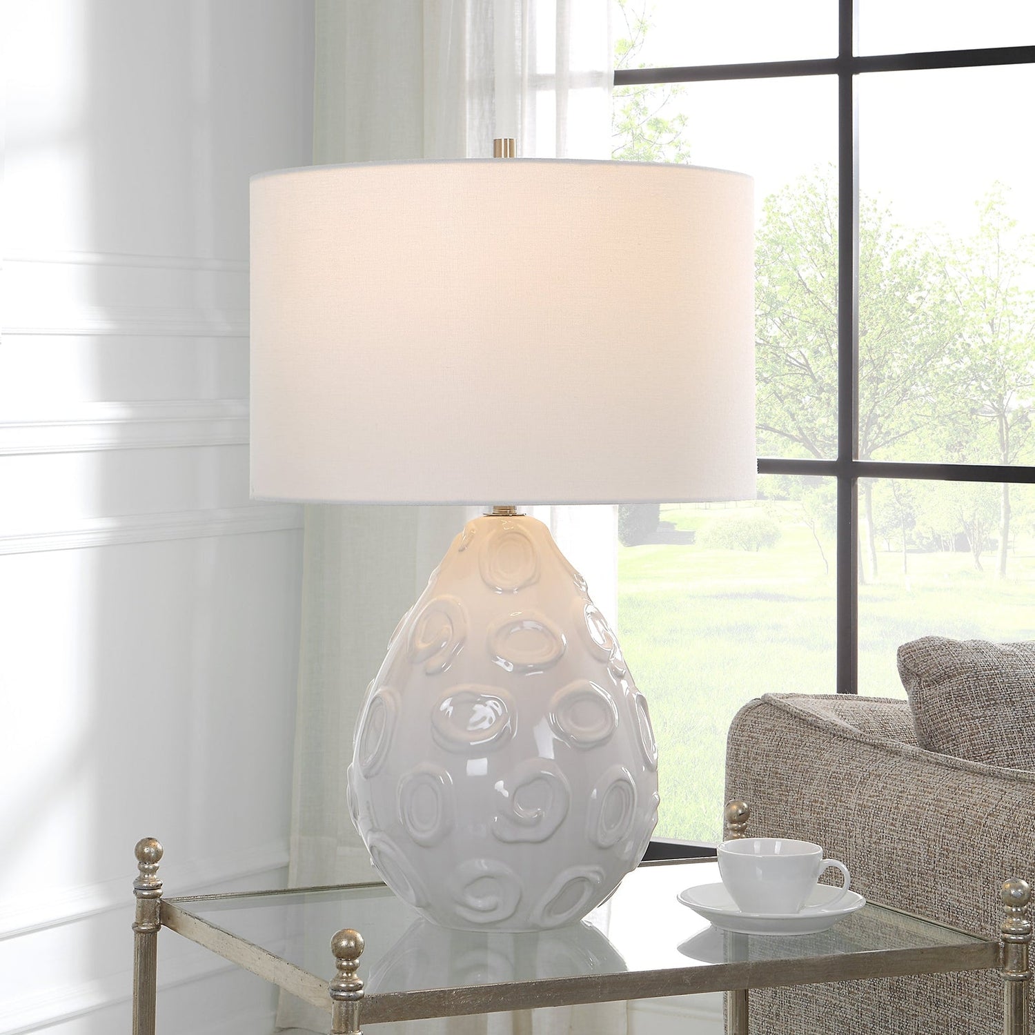 Uttermost Loop White Glaze Table Lamp - Home Elegance USA
