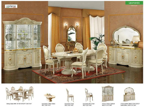 Leonardo Classic Rectangular Dining Room Set By Esf Furniture - Glossy Ivory Finish - ESF Furniture