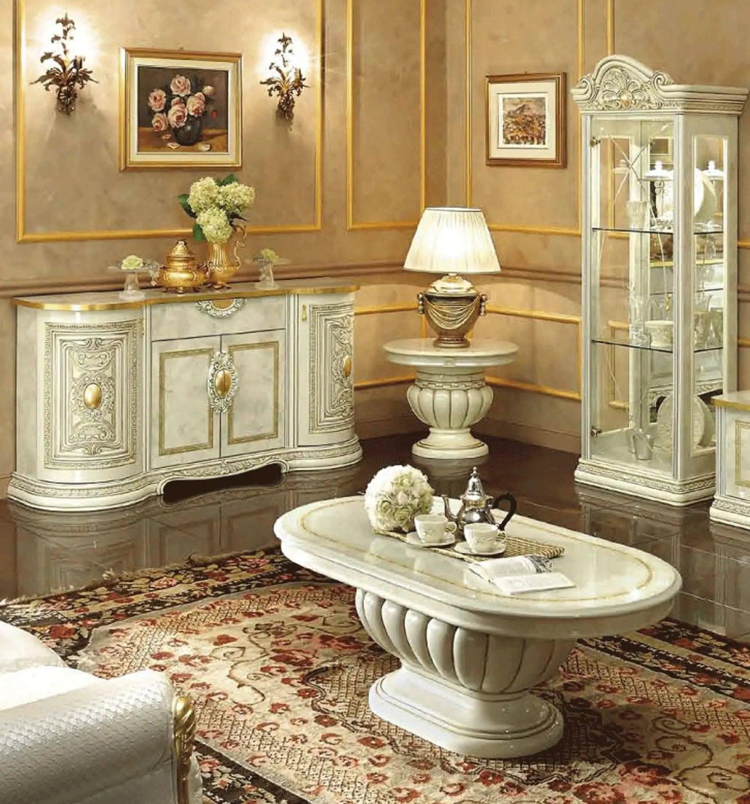 Leonardo Classic Rectangular Dining Room Set By Esf Furniture - Glossy Ivory Finish - ESF Furniture