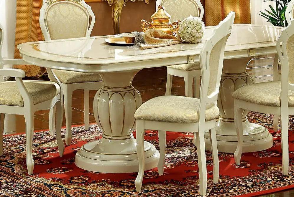 Leonardo Classic Rectangular Dining Room Set By Esf Furniture - Glossy Ivory Finish - ESF Furniture