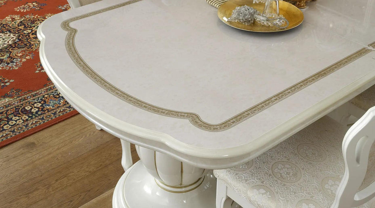 Leonardo Classic Rectangular Dining Room Set By Esf Furniture - Glossy Ivory Finish - ESF Furniture