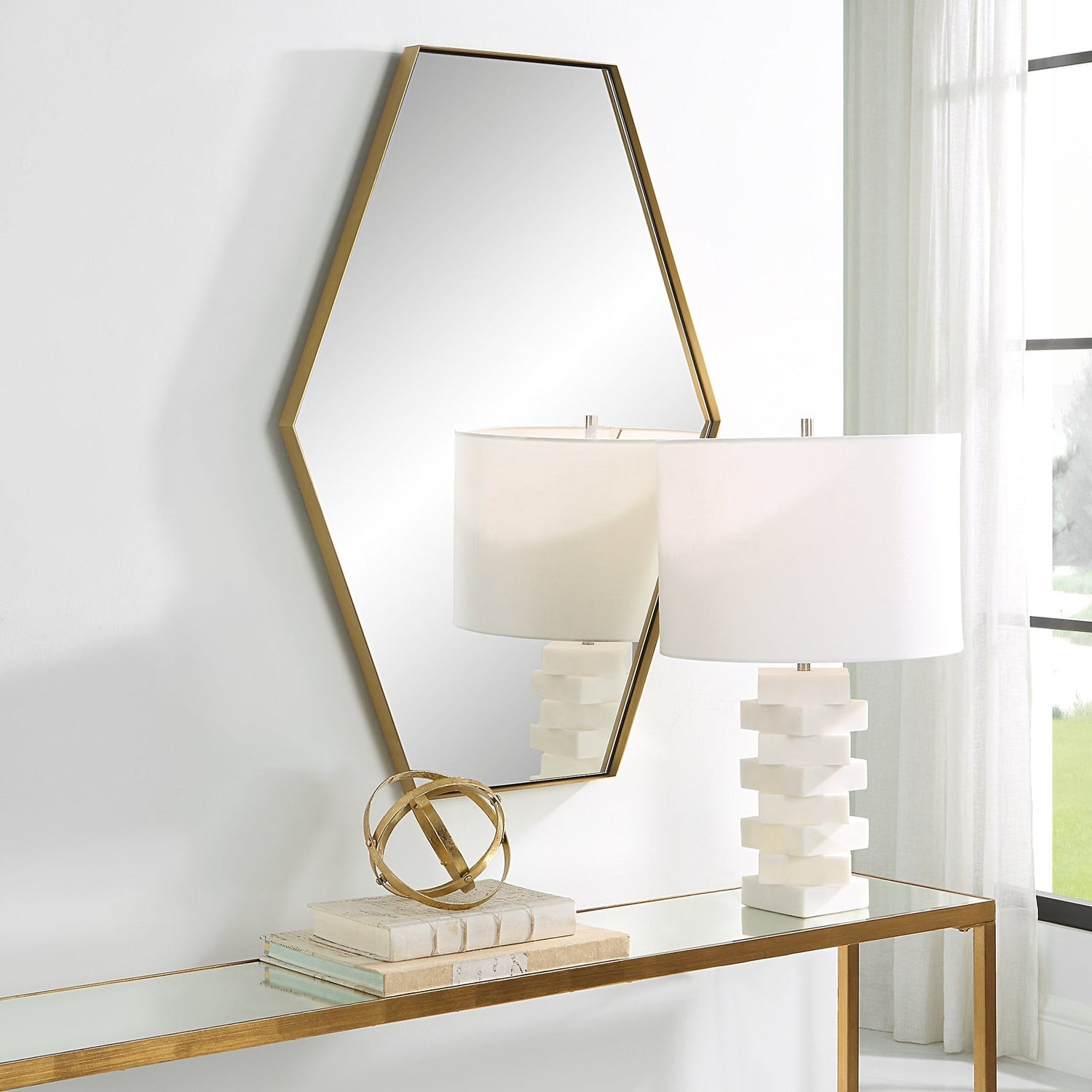 Ankara Brass Hexagon Mirror | Uttermost | Home Elegance USA