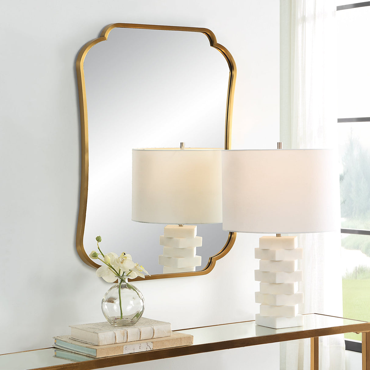 Athena Brushed Brass Mirror | Uttermost | Home Elegance USA