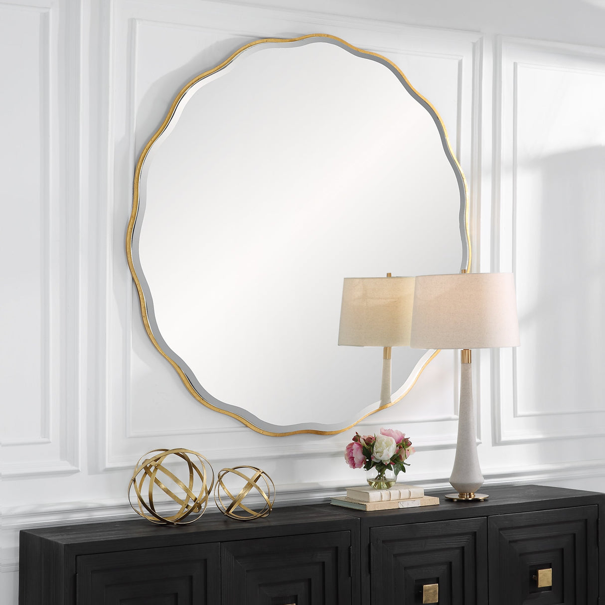 Aneta Large Gold Round Mirror | Uttermost | Home Elegance USA