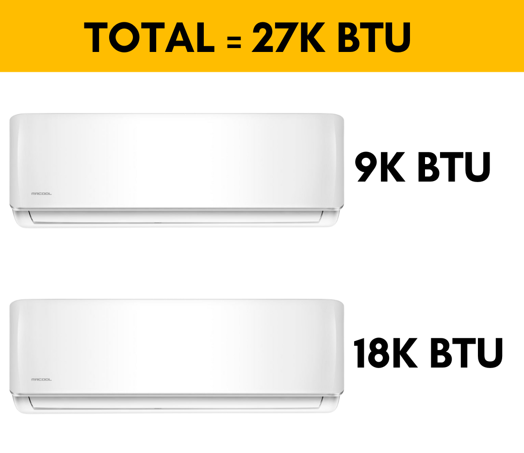 MRCOOL DIY Mini Split - 27,000 BTU 2 Zone Ductless Air Conditioner and Heat Pump with 25 ft. and 35 ft. Install Kit, DIYM227HPW01C08 - Home Elegance USA