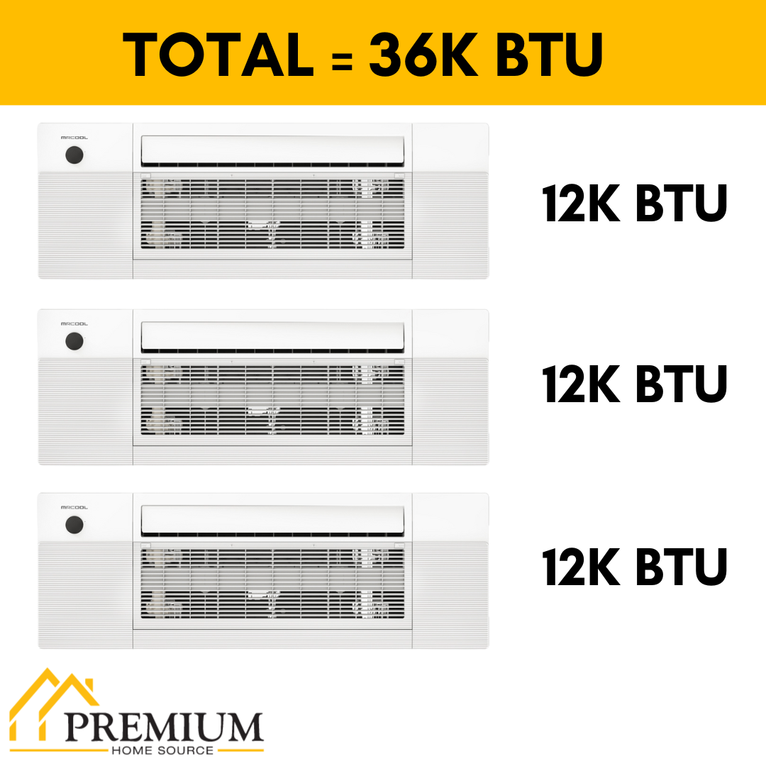 MRCOOL DIY Mini Split - 36,000 BTU 3 Zone Ceiling Cassette Ductless Air Conditioner and Heat Pump with 16 ft. Install Kit, DIY336HPC121212-16 - Home Elegance USA