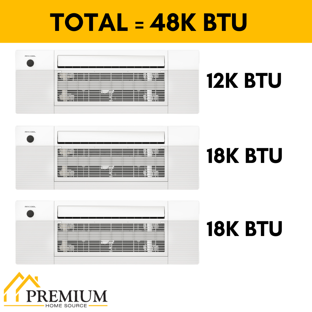 MRCOOL DIY Mini Split - 48,000 BTU 3 Zone Ceiling Cassette Ductless Air Conditioner and Heat Pump with 25 ft. Install Kit, DIY348HPC121818-25 - Home Elegance USA